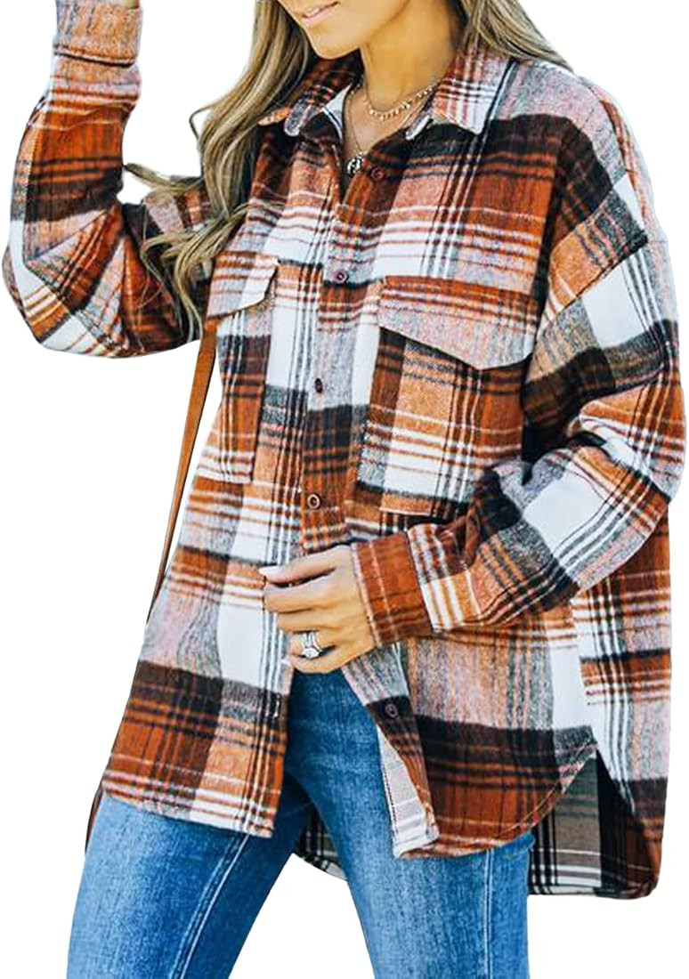 Beaully Women's Corduroy Button Down Pocket Shirts Casual Long Sleeve Oversized Blouses Tops | Amazon (US)