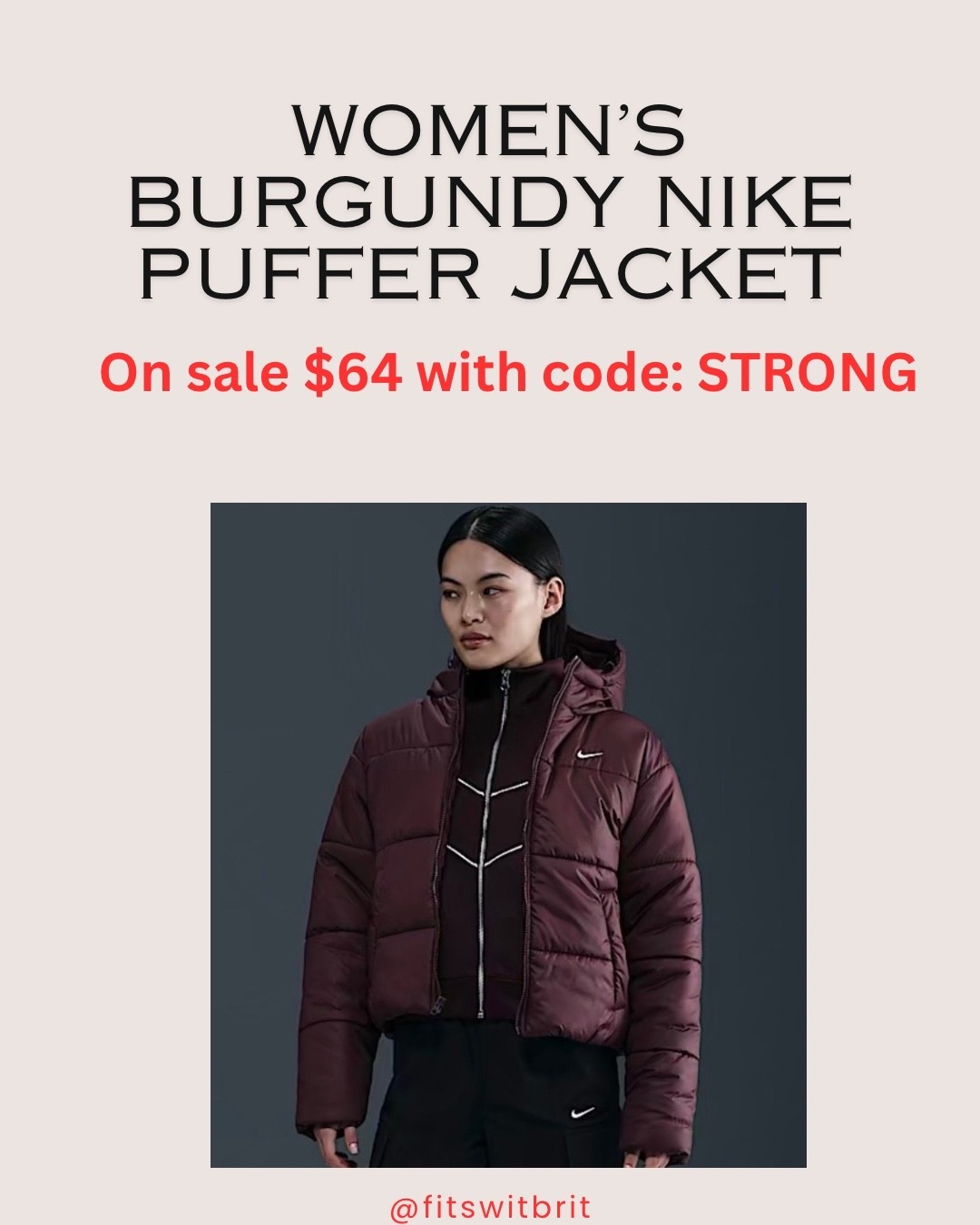 Women’s Burgundy Puffer Jacket on sale $64 with code: STRONG

#LTKGiftGuide #LTKSaleAlert #LTKFindsUnder100