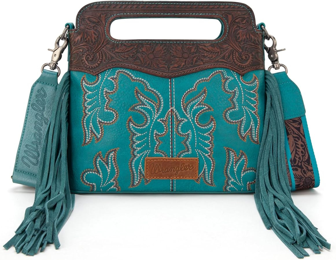Wrangler Top Handle Handbags Western Fringe Crossbody Bag for Women Embroidered Boot Scroll Ladie... | Amazon (US)