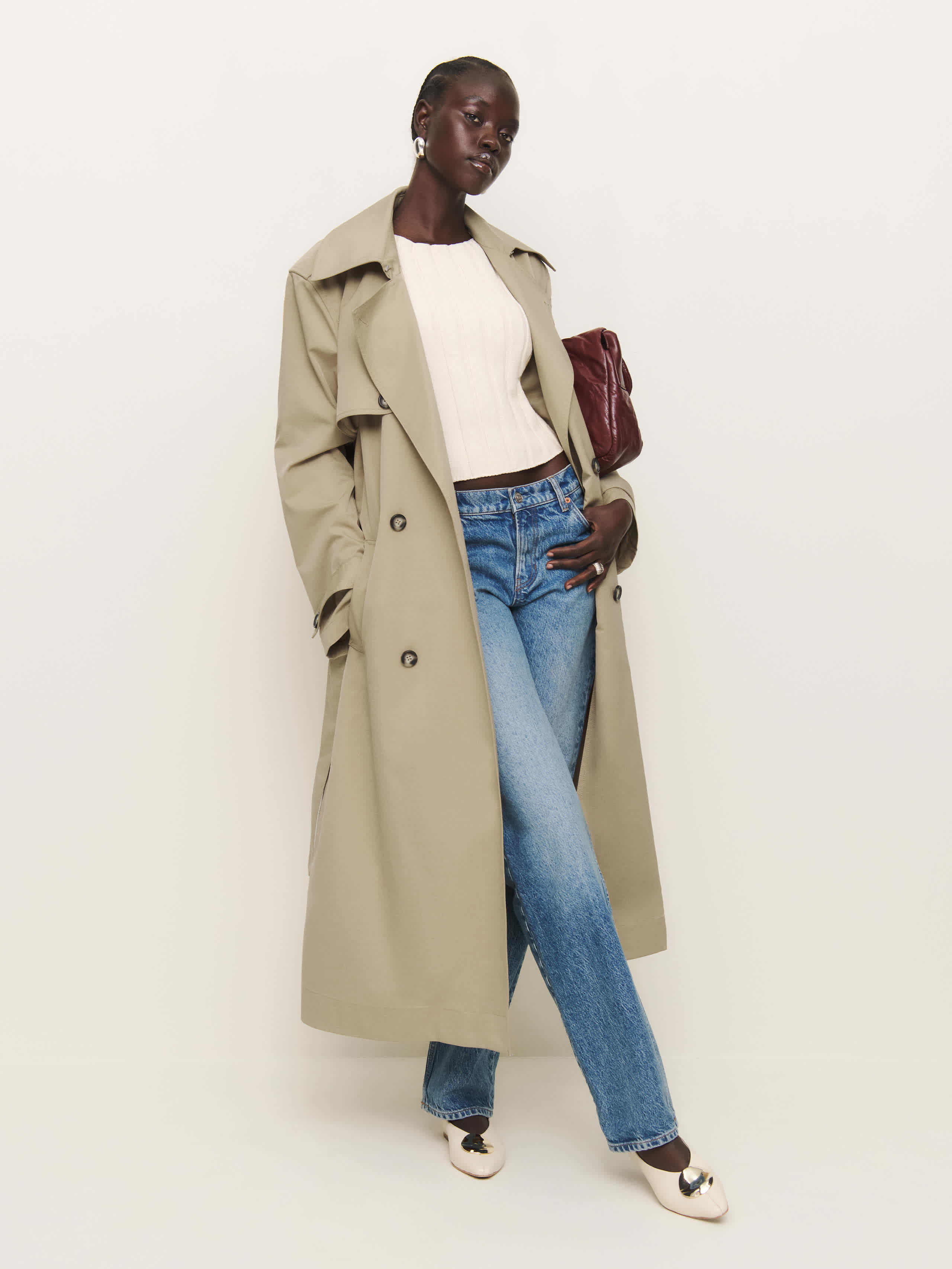 Reformation Petites Matteo Trench Coat Brown XSP | Reformation (Global)