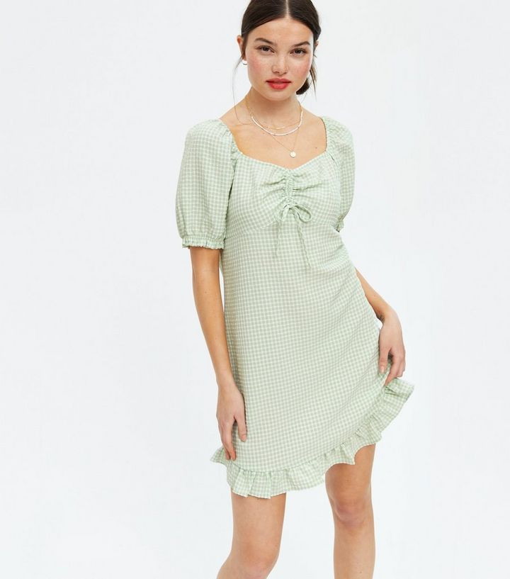 Green Gingham Tie Front Frill Mini Dress
						
						Add to Saved Items
						Remove from Saved ... | New Look (UK)