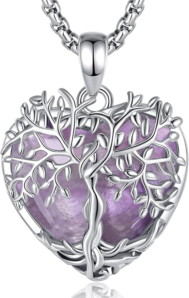 Vito Tree of Life Necklace for Women Men, Silver Plated Copper Teardrop Moonstone/Obsidian/Turquo... | Amazon (US)
