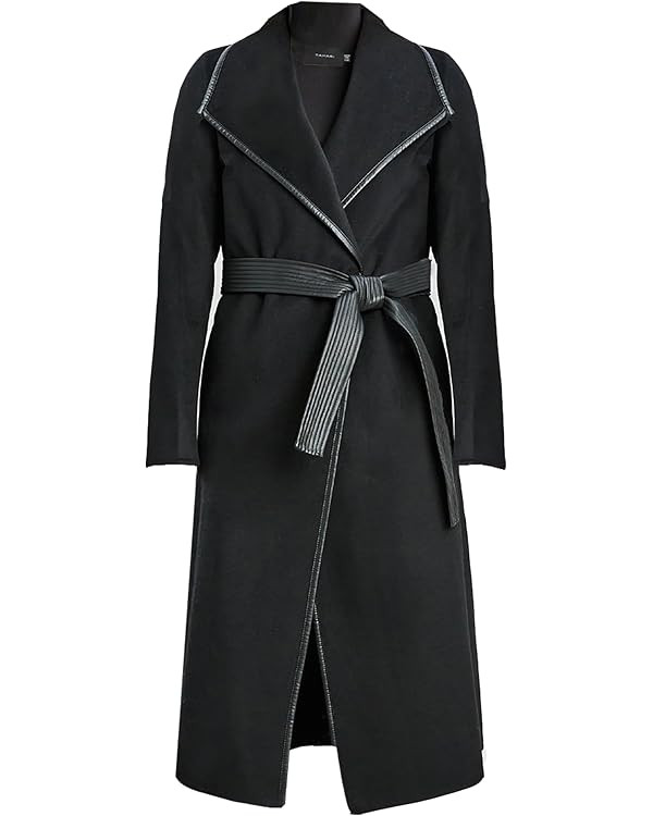 TAHARI Women's Double-Faced Luxury Soft Wool Blend Long Line Wrap Coat, PU Binding Trim, Removabl... | Amazon (US)