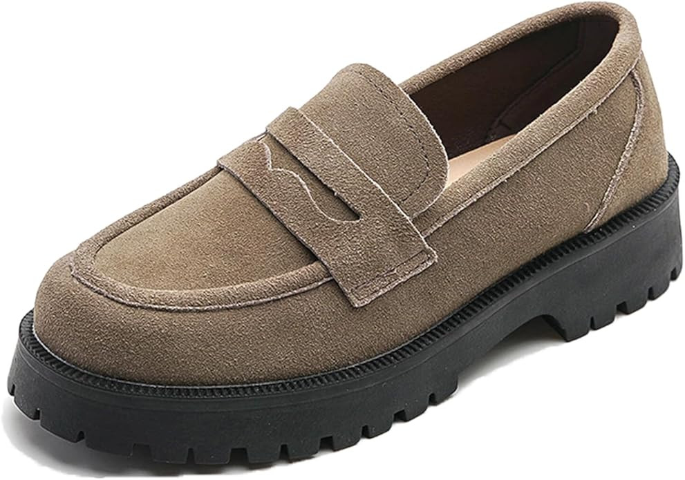 Women's Retro Suede Casual Loafers Slip-On Comfort Thick Sole Walking Shoes Moccasin Lightweight ... | Amazon (US)