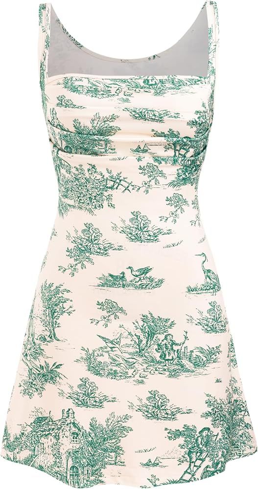 Women's Summer Dresses 2024 - Women Date Dress Toile De Jouy Ruched Mini Dress | Amazon (US)