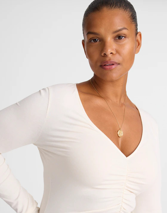 Shirred V-Neck Long-Sleeve Top | Madewell