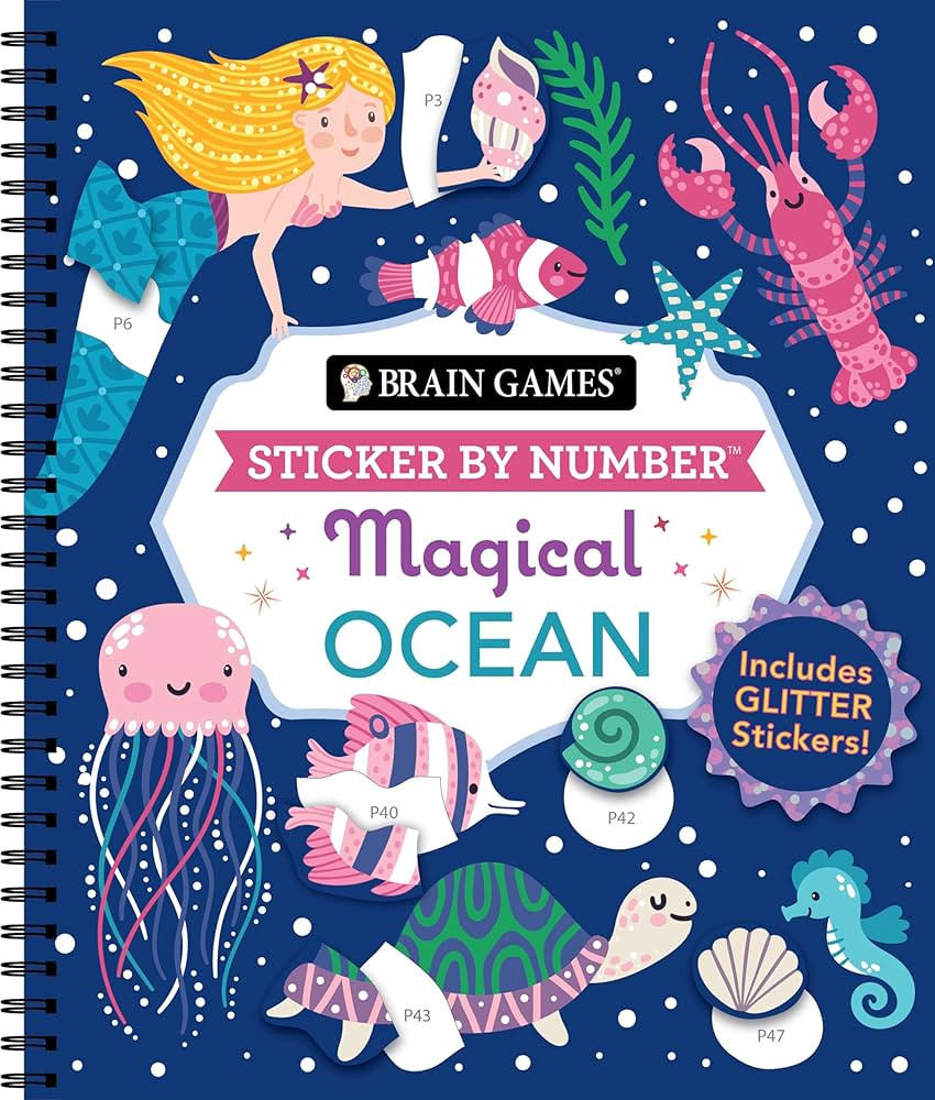 Brain Games - Sticker by Number: Magical Ocean (20 Images to Sticker): Includes 2 Glitter Sticker... | Amazon (US)