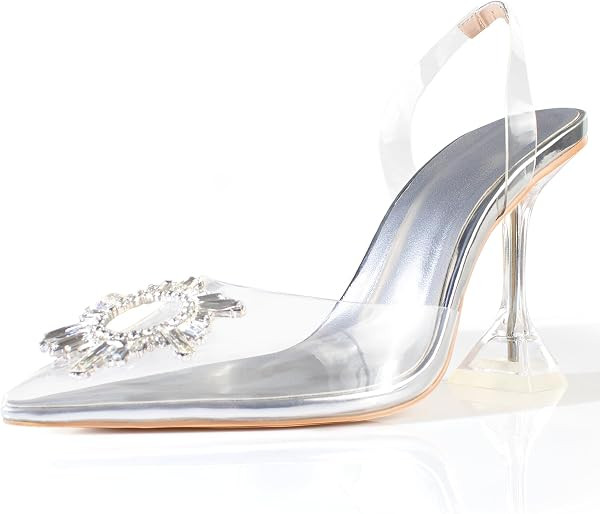 sarawill Women's Sexy Stiletto Pumps Pointed Toe Transparent PVC High Heels Crystal Rhinestones S... | Amazon (US)