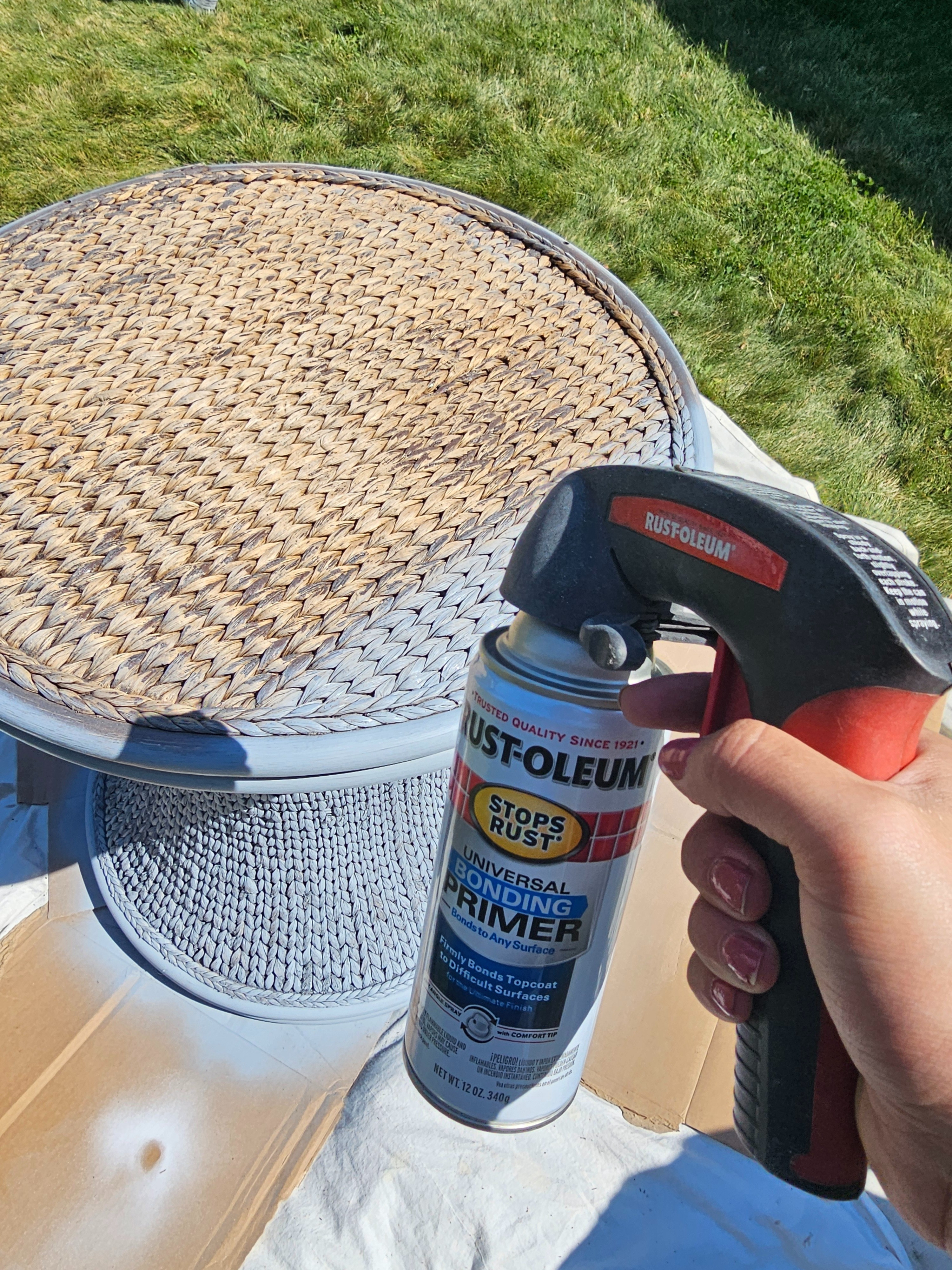 Primer is such an important part for furniture painting. This bonding primer works great. I used a dark primer since my furniture spray paint was going to be dark. This handle for the spray bottle is a must-have too! It makes it so much easier to spray for a longer time without getting finger fatigue. #spraypaint #primer #diy 

 #LTKHome