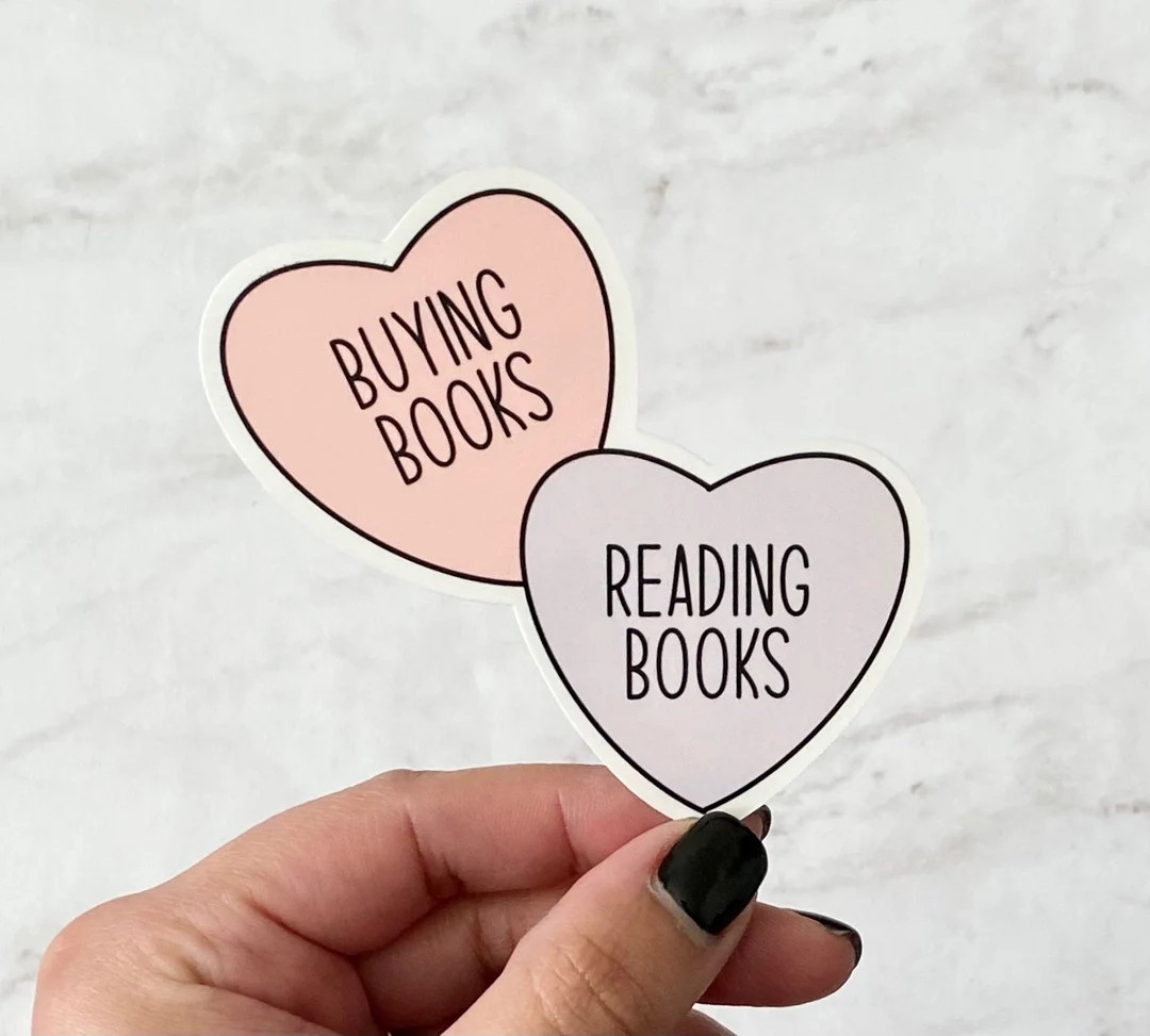 Buying Books Reading Books Candy Hearts Sticker  Laptop - Etsy | Etsy (US)