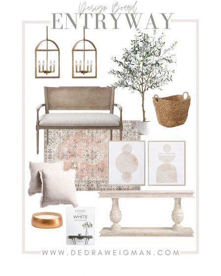 Shop this neutral entryway design board! 

Entryway Bench // Pendant lights // Faux olive tree // wood console table // Throw pillows // coffee table book // Wall Art // area rug // decorative basket //

#entrywaydecor #homedecor #homefurniture #consoletable #bench #decor #arearug 

#LTKhome #LTKfamily #LTKstyletip