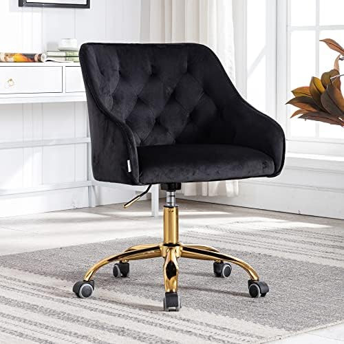 HomSof Home Desk Modern Velvet Office Computer Height Adjustable Mid-Back Task Chair, Black, Gold... | Amazon (US)