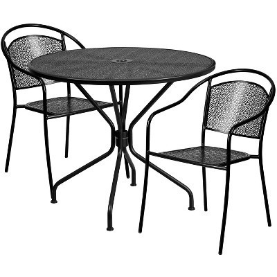 Emma and Oliver Commercial Grade 35.25" Round Black Patio Table Set-2 Round Back Chairs | Target