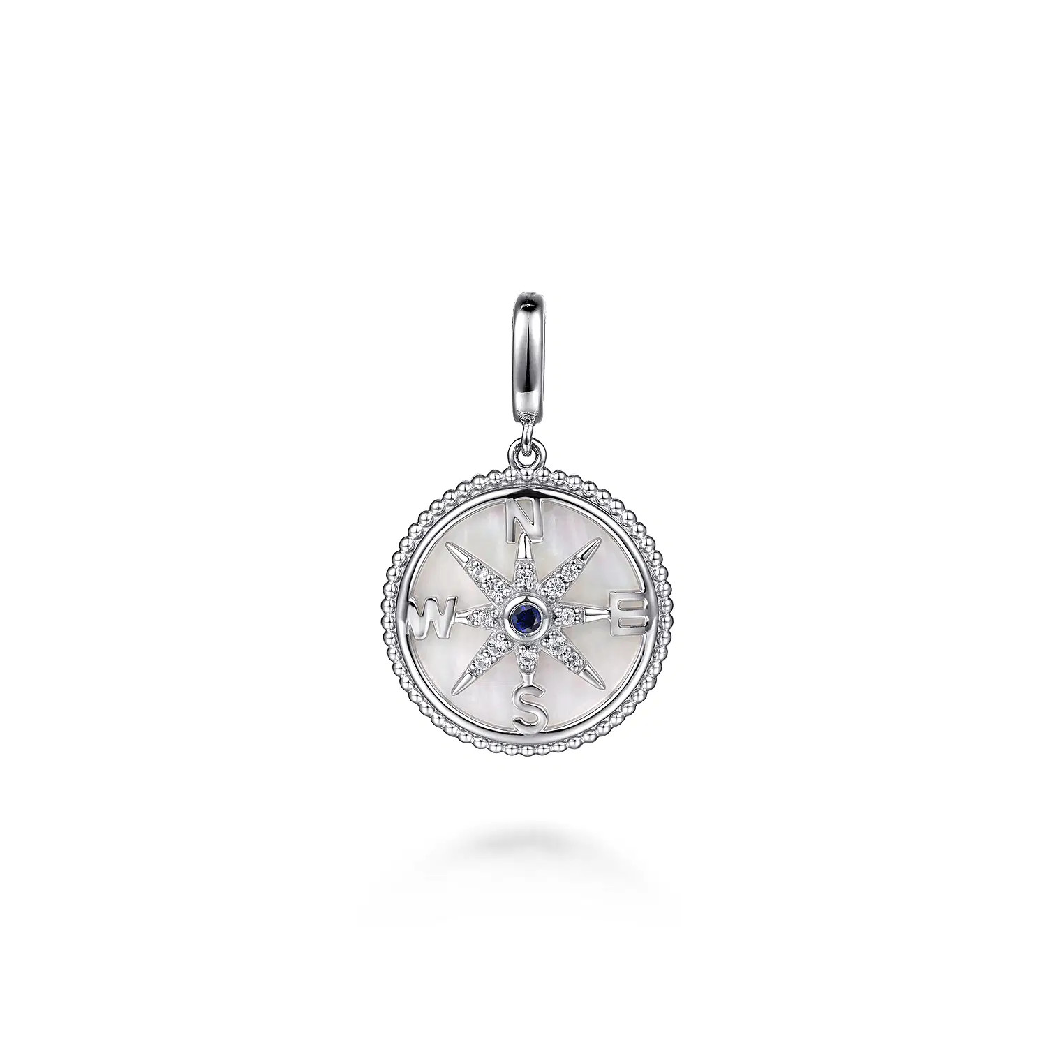 925 Sterling Silver 20mm Bujukan White Sapphire Compass  Mother of Pearl Medallion Pendant | Gabriel & Co. Fine Jewelry And Bridal