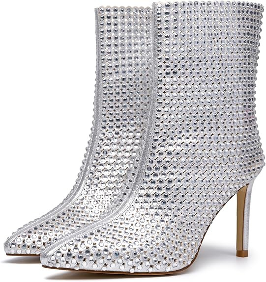 KEEISEA Rhinestone Ankle Boots Hollow Out Sexy Stiletto High Heels with Pointed Toe,Side Zipper | Amazon (US)