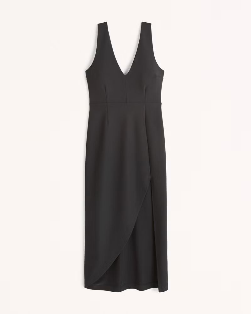 Abercrombie & Fitch Women's Plunge V-Neck Midi Dress in Black - Size L | Abercrombie & Fitch (US)
