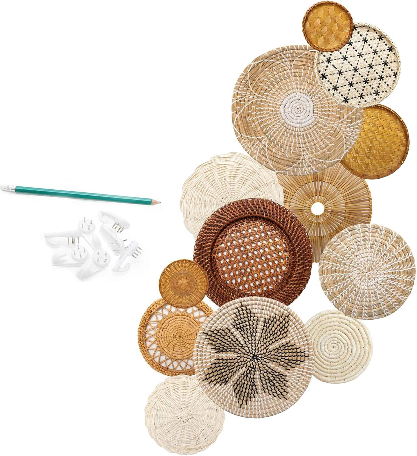 Set of 13 Hanging Woven Baskets for Wall Decor - Handcrafted Bamboo, Rattan & Seagrass Baskets Co... | Amazon (US)