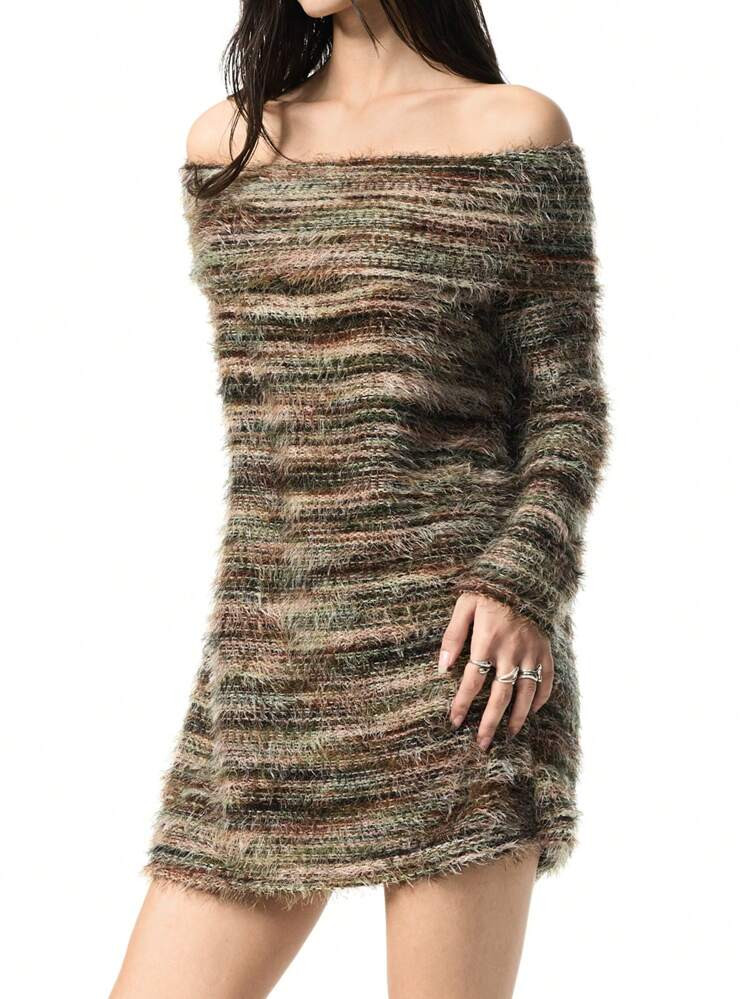 Minimalana Women Off-Shoulder Faux-Fur Mini Dress | SHEIN