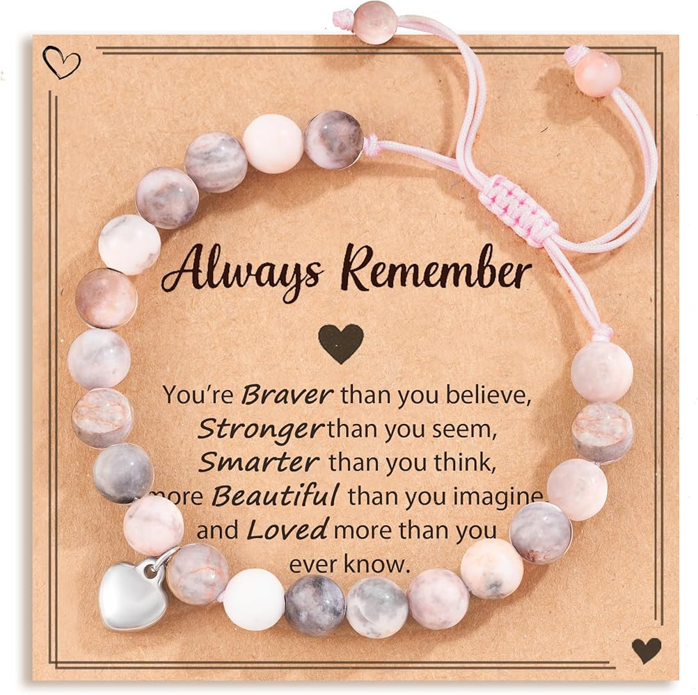 HGDEER 100% Natural Stone Adjustable Bracelets, Pink Zebra Jasper Heart Charm Jewelry, Trendy Bir... | Amazon (US)