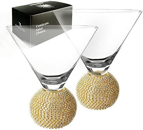 GEMELLO Gemezzi Stemless Martini Glasses Set of 2, Gold Stemless Cocktail Glass, Crystal Ball Bas... | Amazon (US)