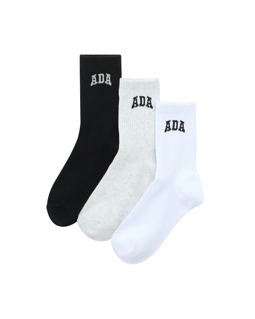 3 Pack ADA Socks - White/Black, Black/Cream, Light Grey Melange/Black | Adanola UK