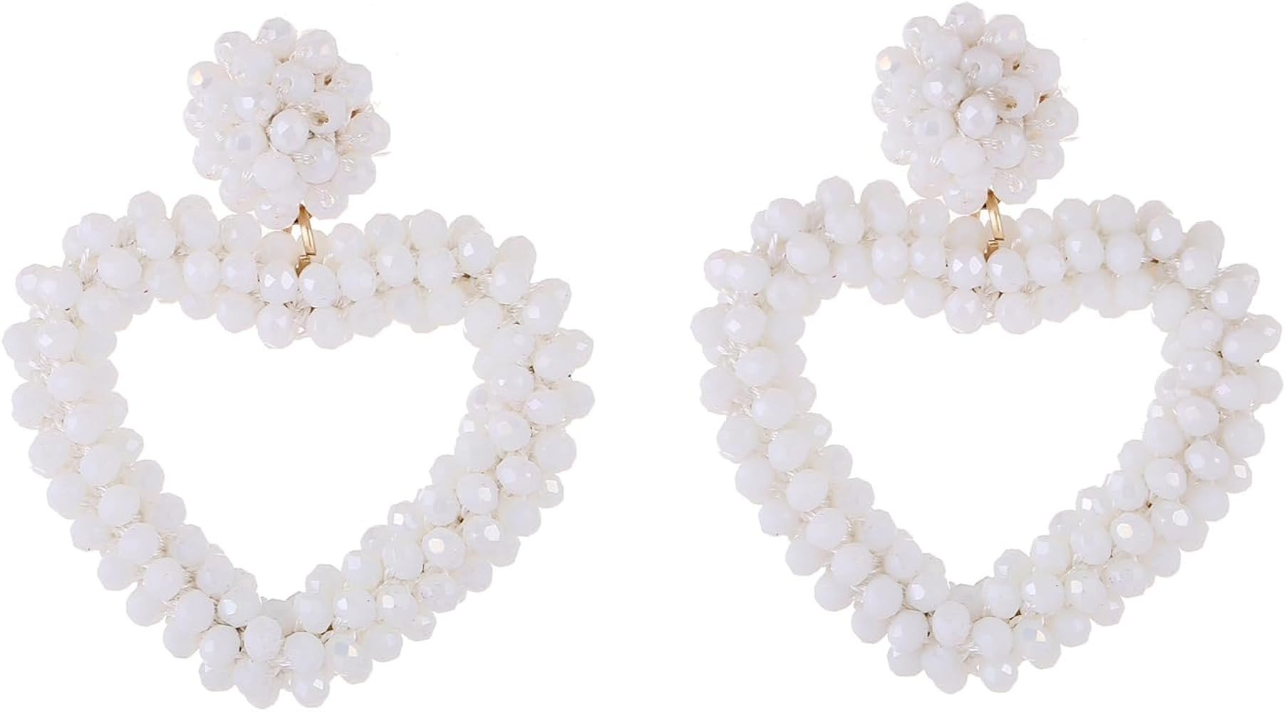 Heart Beaded Earrings for Women Handmade Crystal Bead Heart Shaped Dangle Statement Earrings Bohe... | Amazon (US)