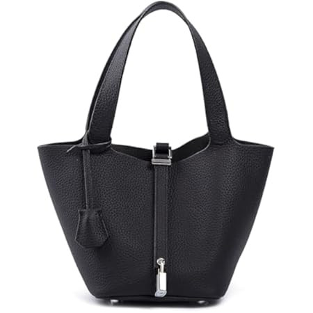 Genuine Leather Soft Bucket Bag for Women Fashion Lock Design Handbags Vegetable Basket Satchel w... | Amazon (US)