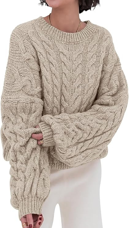 PRETTYGARDEN Womens Sweaters Fall 2025 Cable Knit Long Sleeve Crewneck Oversized Sweater Chunky P... | Amazon (US)