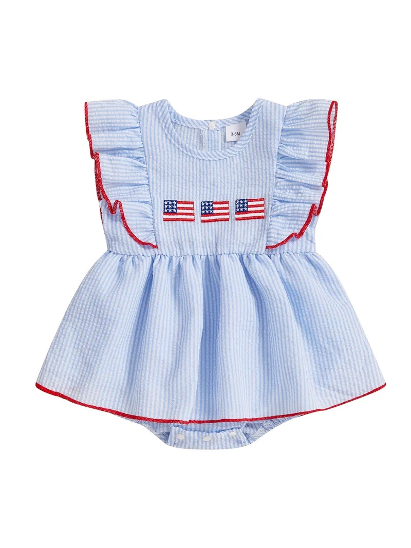 Loicainy Baby Toddler Girl 4th of July Romper Dress 3 6 12 18 Months Ruffle Sleeveless Flag Embro... | Walmart (US)
