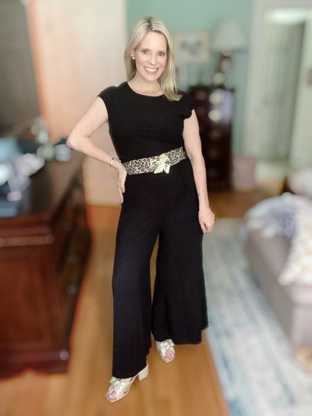 Coordinating set, wide leg pants set, neutral outfits, date night outfit, black coordinating set, stretchy belt, gold heeled sandals, brunch outfit, travel outfit 

#LTKOver40 #LTKFindsUnder50 #LTKFindsUnder100