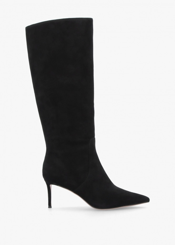 Saffia Black Suede Slim Heel Knee Boots | Daniel Footwear (UK)