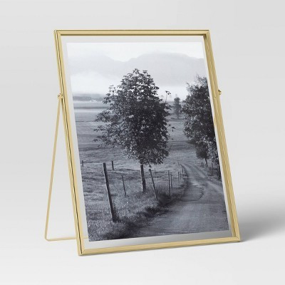 9" x 11" Float to 8" x 10" Linear Metal Easel Single Image Frame Brass - Threshold™: Modern Tabletop Display | Target