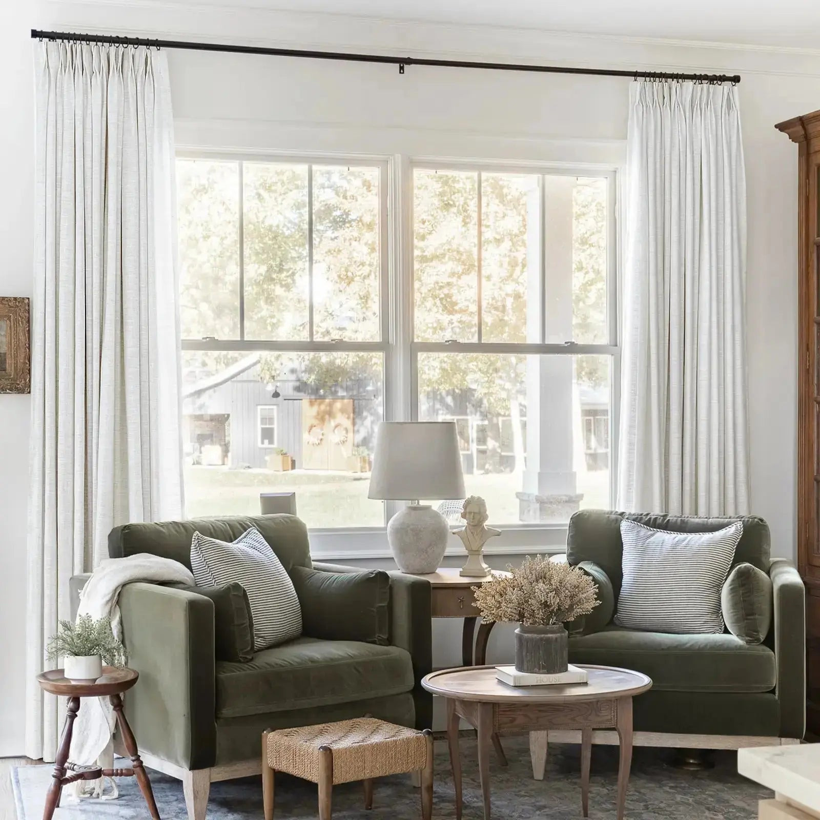 Liz Linen Pinch Pleat Ready Made Curtain with Room Darkening Lining - Beige White 1908-1 / 52"Wx102"L | TWOPAGES
