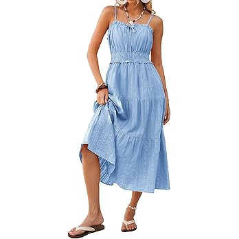 Kate Kasin Women Summer Casual Midi Dresses 2026, Spaghetti Strap Sleeveless Elastic Waist Sundre... | Amazon (US)