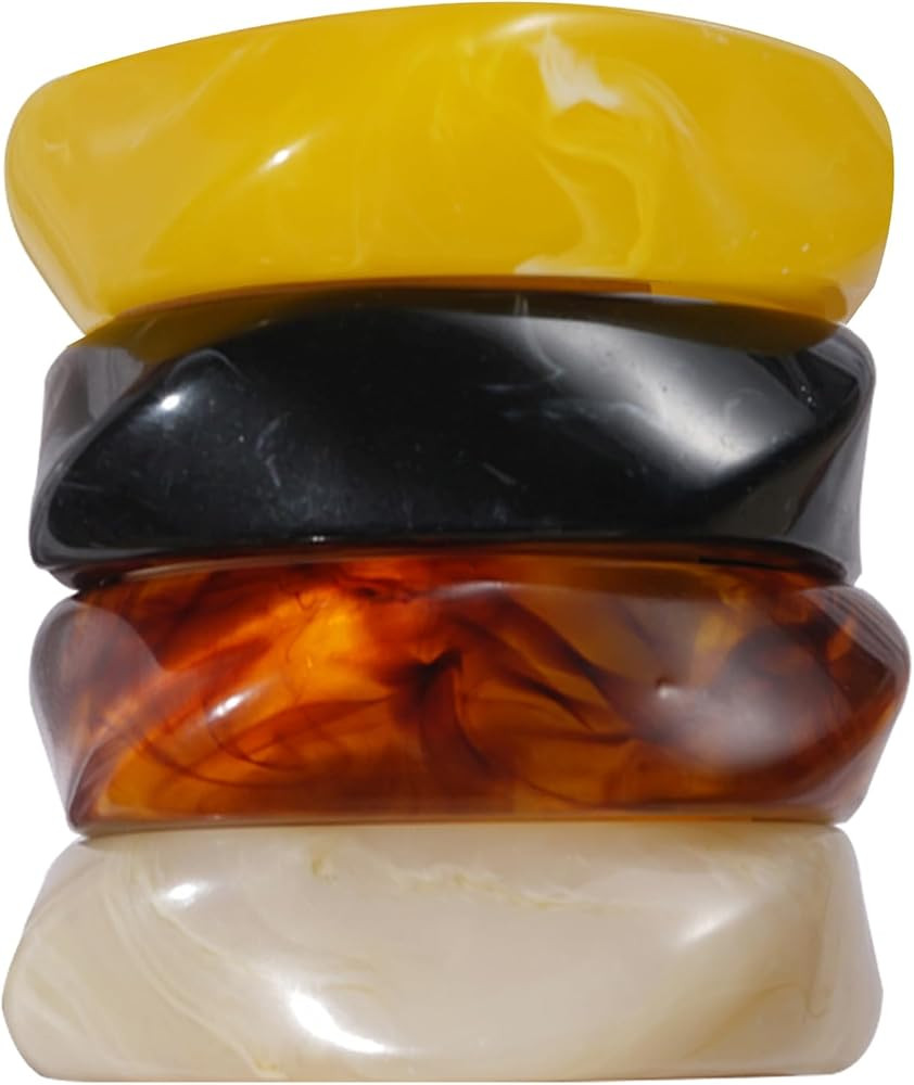 4 Pcs Square Acrylic Resin Bangle Bracelets Wide Irregular Geometric Plastic Bracelet Wristbands ... | Amazon (US)