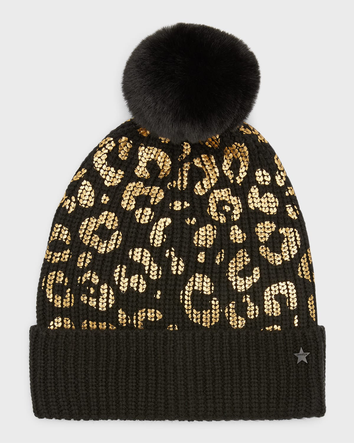 Foil-Leopard Beanie With Pom | Neiman Marcus