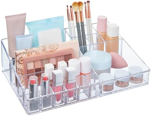 STORi Audrey Clear Vanity Makeup Organizer | 15-Compartment Holder for Brushes, Eyeshadow Palette... | Amazon (US)
