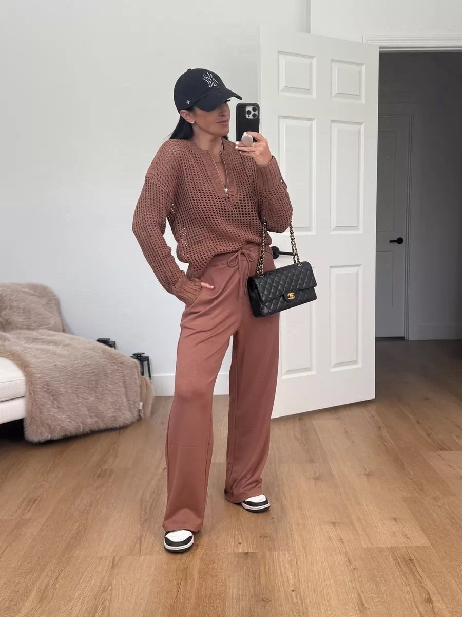 Fall Crochet Knit Half Zip Sweater Set wearing size medium.

