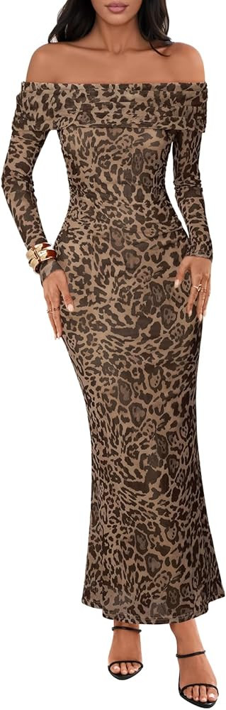 MEROKEETY Women's Fall Off Shoulder Floral Maxi Dresses Formal Long Sleeve Bodycon Cocktail Weddi... | Amazon (US)