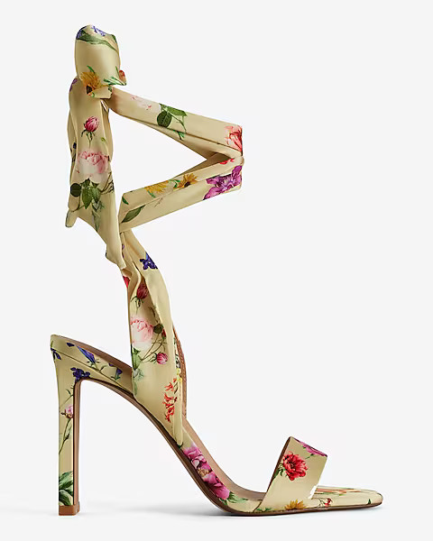 Floral Printed Lace Up Heeled Sandals | Express