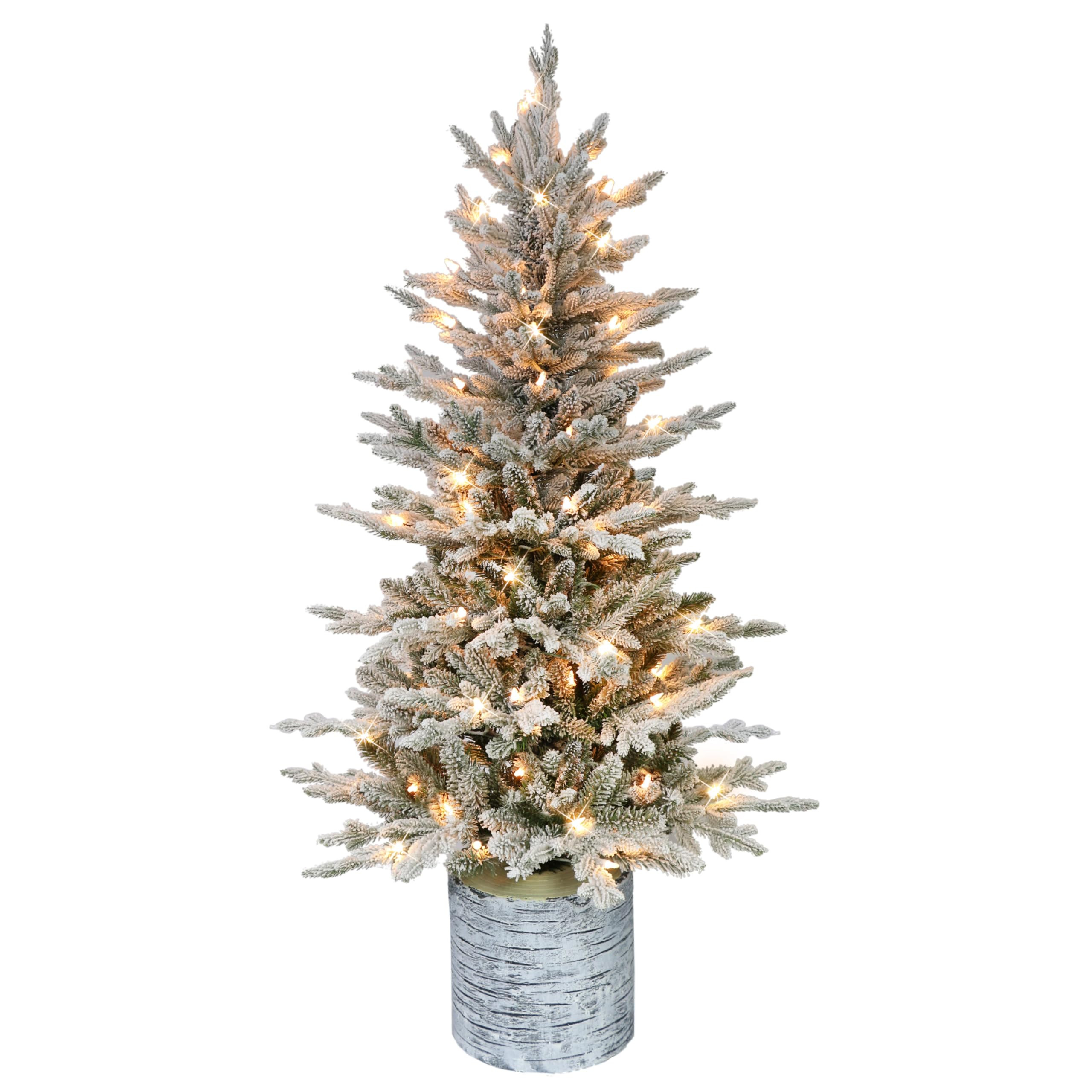 Puleo International 4.5ft Pre-Lit Potted Flocked Arctic Fir Christmas Tree with 70 Clear Lights, ... | Amazon (US)