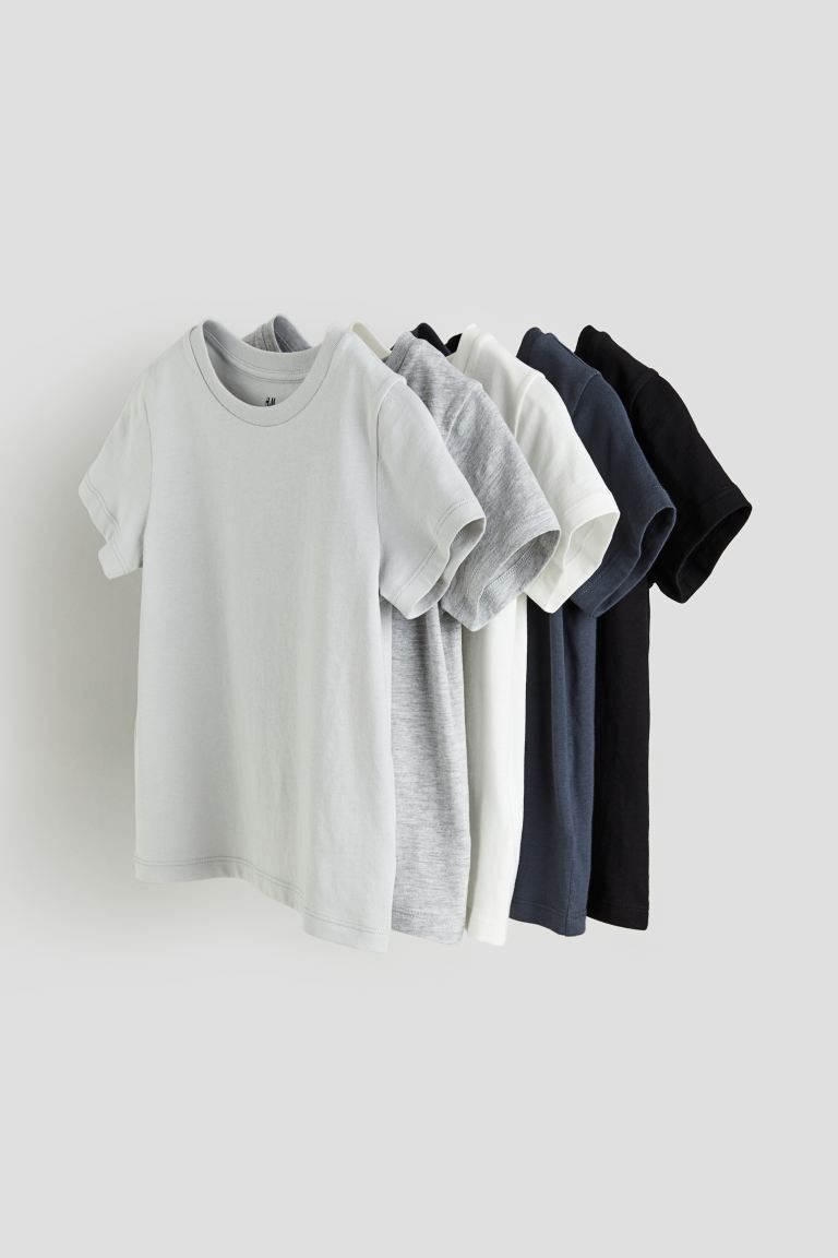 5-pack cotton T-shirts - Light grey/Light grey marl - Kids | H&M GB | H&M (UK, MY, IN, SG, PH, TW, HK)