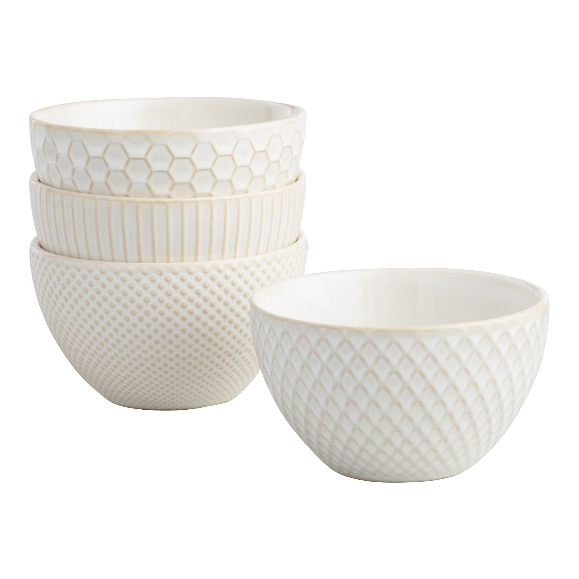 Small White Textured Stoneware Bowls Set of 4 by World Market | World Market