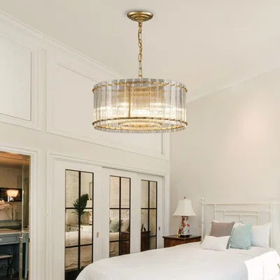 Saint Mossi Modern Glass Chandelier With 7-Light Double Layer Drum Design, Brass Finish, Dimmable Pendant Lighting Fixture | Wayfair North America