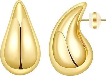 Chunky Gold Hoop Earrings for Women Teardrop Earrings Large Drop Earrings Gold Plated Waterdrop E... | Amazon (US)
