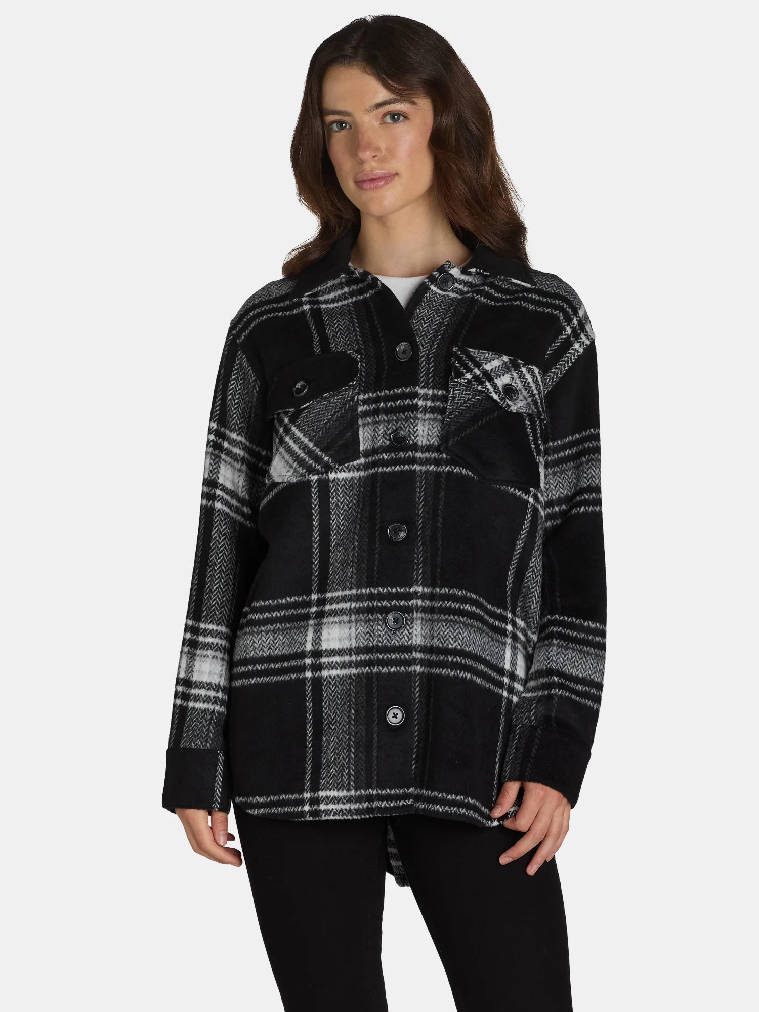 Time and Tru Women's Plaid Button Front Shacket, XS-XXXL | Walmart (US)