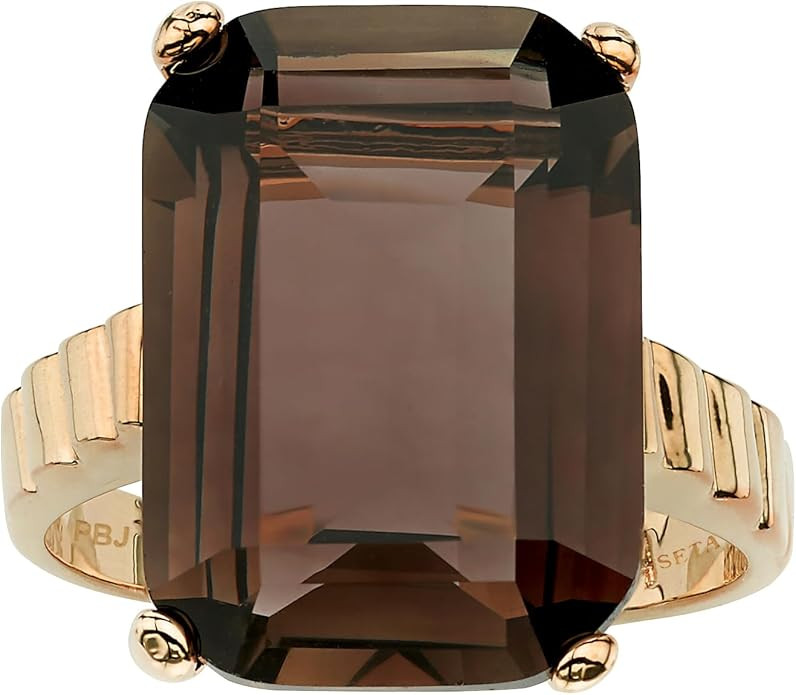 PalmBeach Yellow Gold-plated Emerald Cut Genuine Smoky Quartz Ring Sizes 5-10 | Amazon (US)