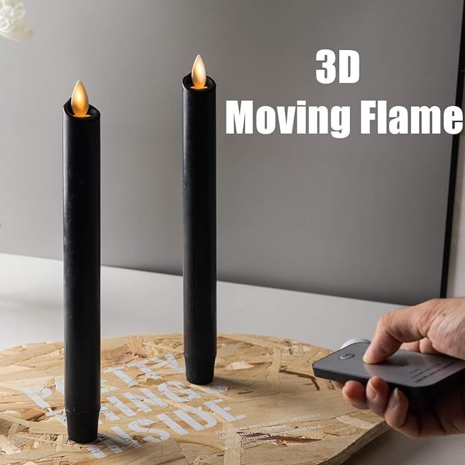 NONNO&ZGF 8" Black Flameless Taper Candle Set of 2, Wax Covered, with Amber Warm White LED Moving... | Amazon (US)