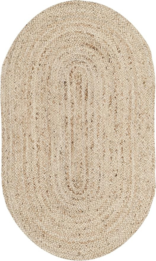 SAFAVIEH Area Rug 3x5 Oval - Cape Cod Collection - Natural Brown, Handmade Braided Flat Weave Jut... | Amazon (US)