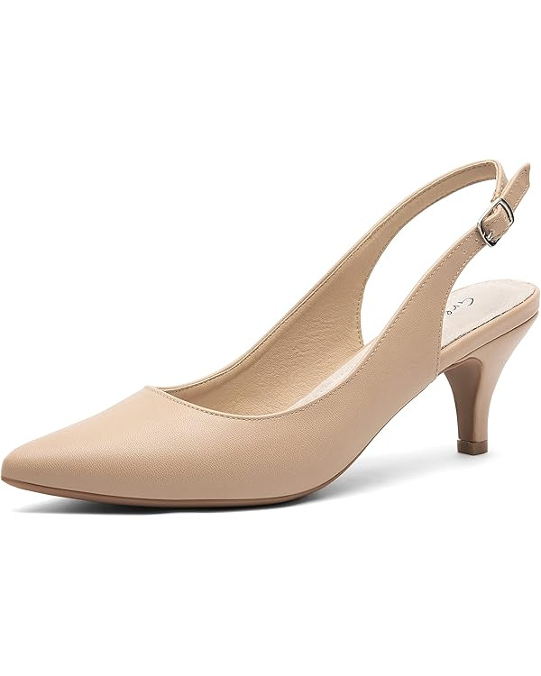 Greatonu Women's Slingback Kitten Heel Pointed Toe Dress Pumps Shoes | Amazon (US)